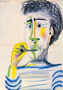 Tete d homme barbu a la cigarrillo III 1964 Cubista Pinturas al óleo
